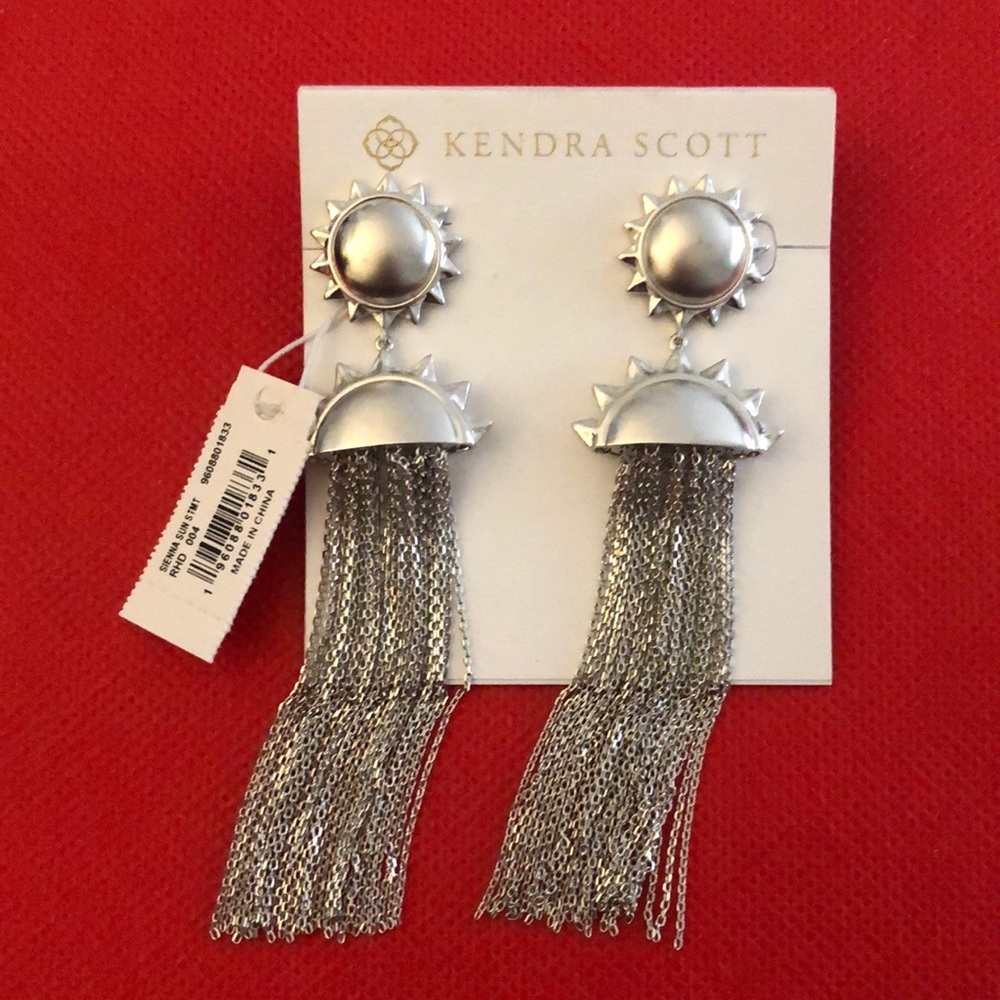 Kendra Scott Silver Tone Rhodium Plated Sienna Sun Statement Drop Earrings NWT